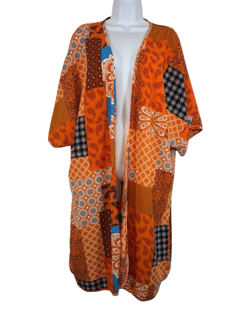Emery Rose Patchwork Kimono Boho Orange Duster Cardigan XL NWT